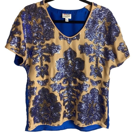 Tracy Reese Blue sequin Design Blouse Size Small - Picture 2 of 10